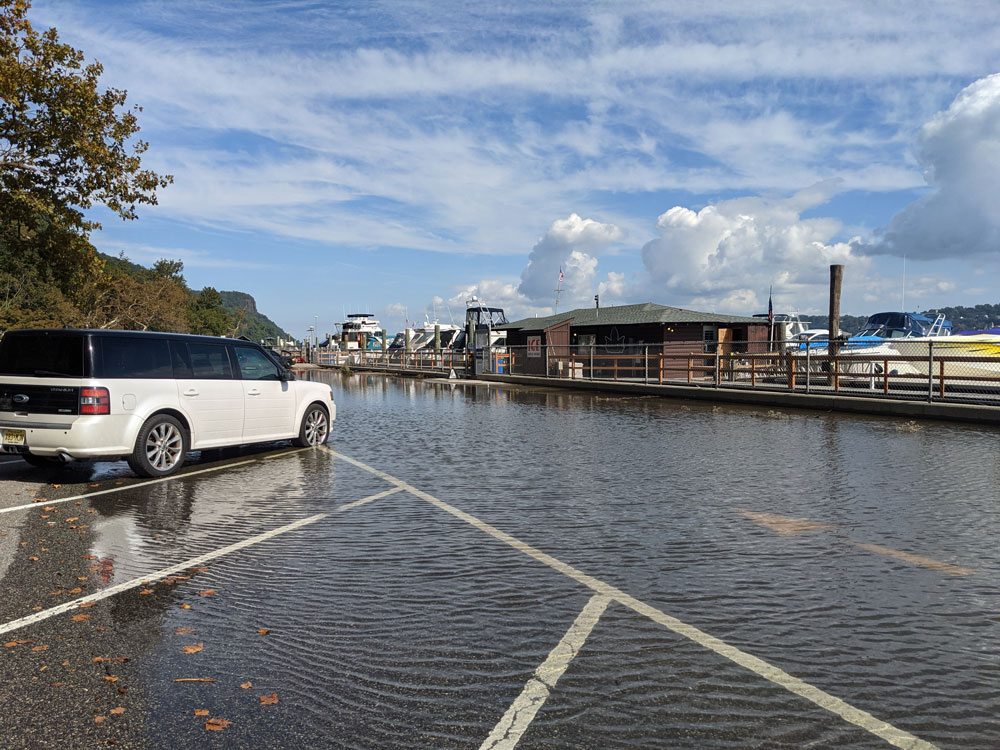 Alpine parking area during high tide looking north