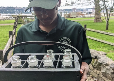 water test3 Water testing kit shown here “in use” by historic site volunteer Kyle | Photo: Francesca Costa